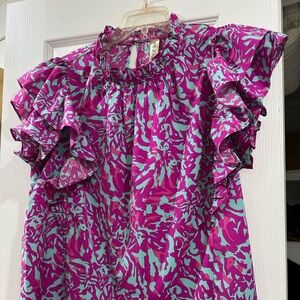 Style U Pink and Blue Patterned Top